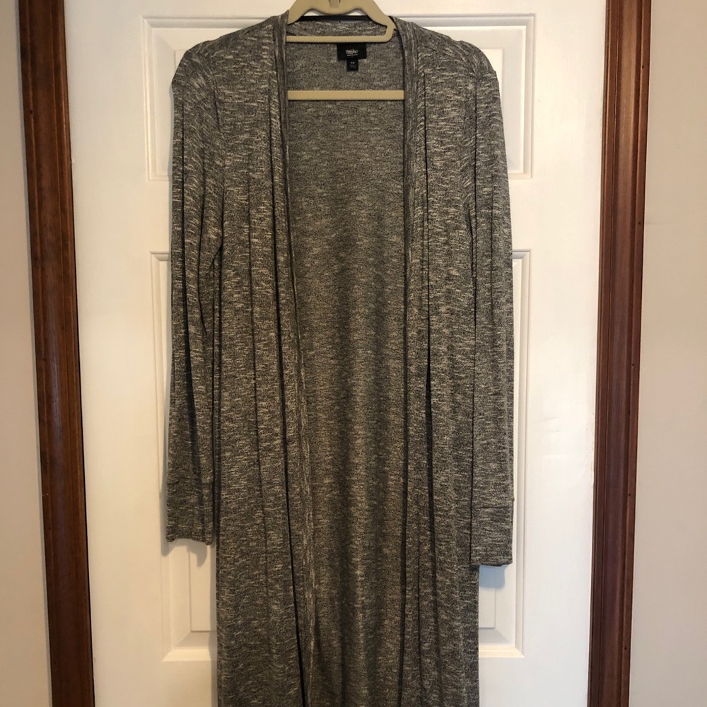 Gray Long Open Front Cardigan